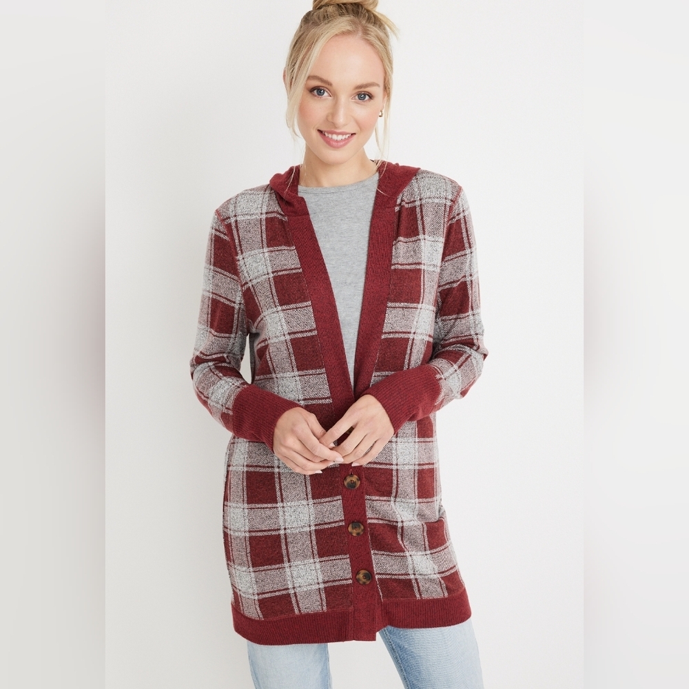 Maurices Super-Soft Plaid Hooded Cardigan - Large *NWT*